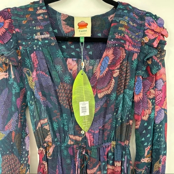 FARM RIO River Creatures Tiered Maxi Dress XS Boho Floral Ruffle Festival NWT - Picture 11 of 15